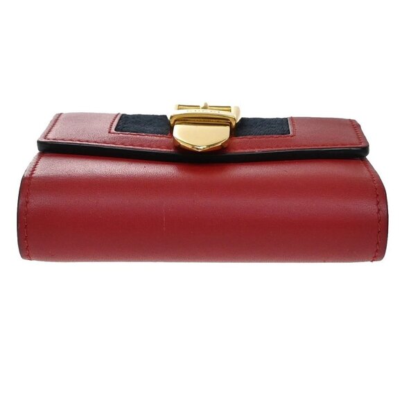 GUCCI Logo Sylvie Compact Trifold Wallet Leather Red GHW Made in Italy 37KB092 - Picture 6 of 13